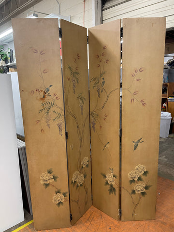 Divider, SAA, Room, Large Antique Traditional 4 Panel 7’ Tall Wooden Floral Divider