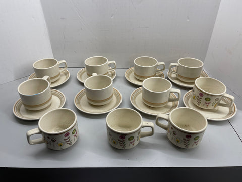 Coffee Cup Set, B71, Temper-ware Lenox Sprite Brushwork Beige Plates